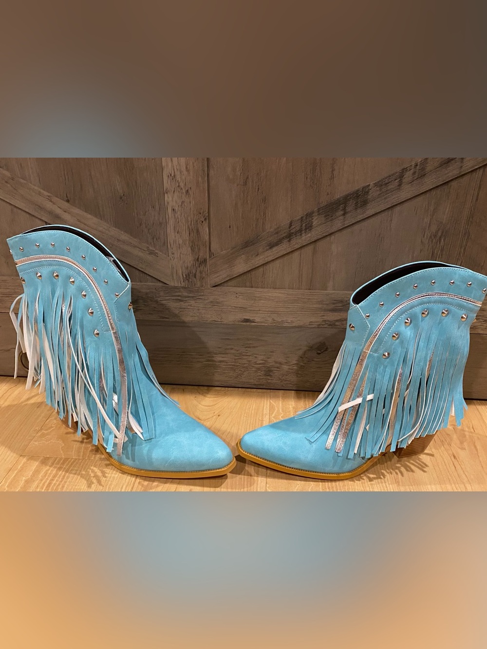 Turquoise Fringe Western Ankle Boots for Women